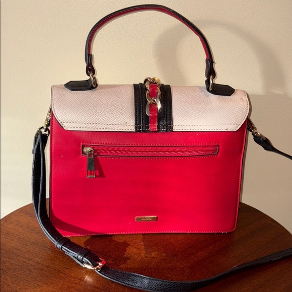 Aldo Color block satchel shoulder/cross body bag vegan leather red white black - Picture 7 of 16